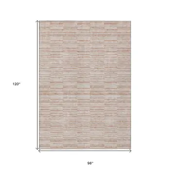 8' X 10' Salmon Copper And Beige Striped Washable Indoor Outdoor Area Rug