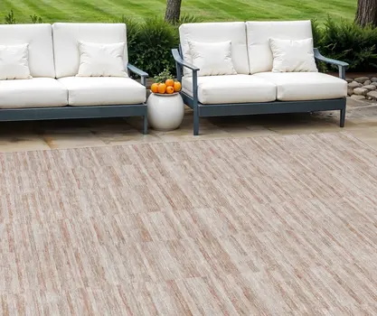 9' X 12' Salmon Copper And Beige Striped Washable Indoor Outdoor Area Rug