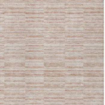 10' X 14' Salmon Copper And Beige Striped Washable Indoor Outdoor Area Rug