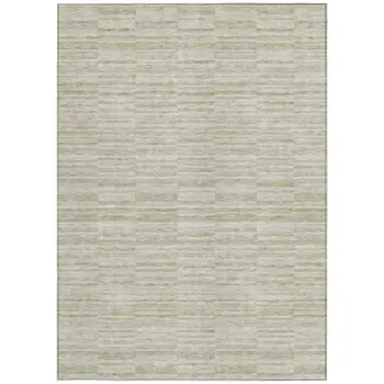 3' X 5' Taupe Beige And Tan Striped Washable Indoor Outdoor Area Rug