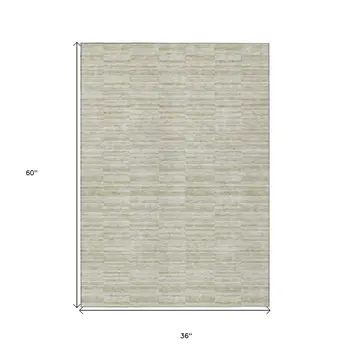 3' X 5' Taupe Beige And Tan Striped Washable Indoor Outdoor Area Rug