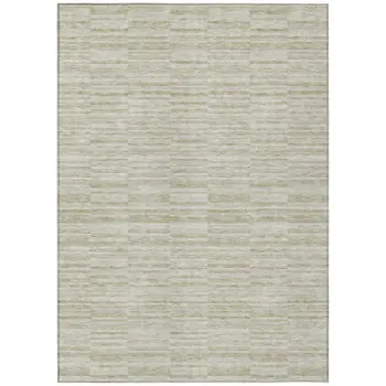 3' X 5' Taupe Beige And Tan Striped Washable Indoor Outdoor Area Rug