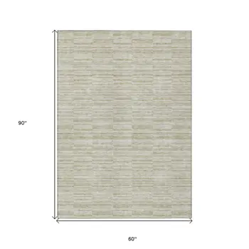 5' X 8' Taupe Beige And Tan Striped Washable Indoor Outdoor Area Rug