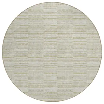 8' Taupe Beige And Tan Round Striped Washable Indoor Outdoor Area Rug