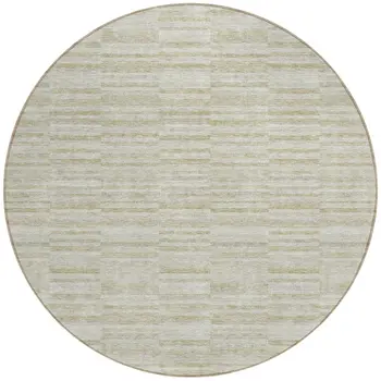 8' Taupe Beige And Tan Round Striped Washable Indoor Outdoor Area Rug