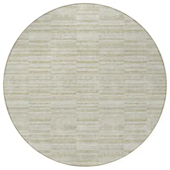 8' Taupe Beige And Tan Round Striped Washable Indoor Outdoor Area Rug