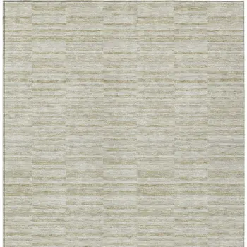 9' X 12' Taupe Beige And Tan Striped Washable Indoor Outdoor Area Rug