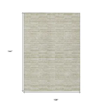 9' X 12' Taupe Beige And Tan Striped Washable Indoor Outdoor Area Rug