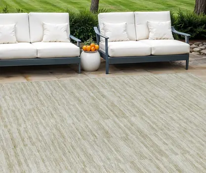10' X 14' Taupe Beige And Tan Striped Washable Indoor Outdoor Area Rug