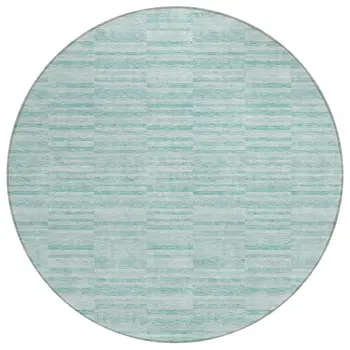 8' Turquoise Teal Blue And Gray Round Striped Washable Indoor Outdoor Area Rug