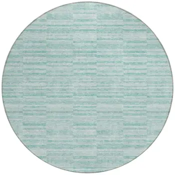 8' Turquoise Teal Blue And Gray Round Striped Washable Indoor Outdoor Area Rug