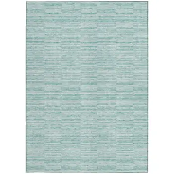 8' X 10' Turquoise Teal Blue And Gray Striped Washable Indoor Outdoor Area Rug