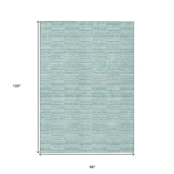 8' X 10' Turquoise Teal Blue And Gray Striped Washable Indoor Outdoor Area Rug