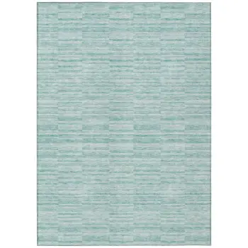8' X 10' Turquoise Teal Blue And Gray Striped Washable Indoor Outdoor Area Rug