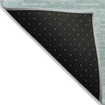 8' X 10' Turquoise Teal Blue And Gray Striped Washable Indoor Outdoor Area Rug