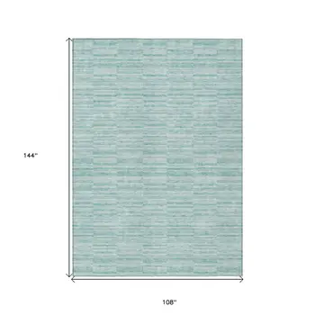 9' X 12' Turquoise Teal Blue And Gray Striped Washable Indoor Outdoor Area Rug
