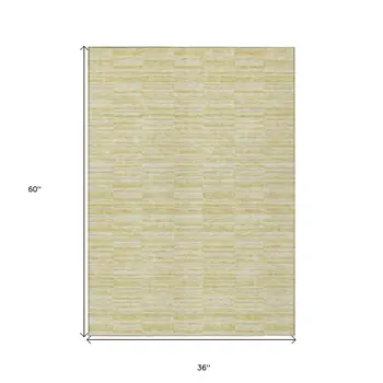 3' X 5' Wheat Gold And Tan Striped Washable Indoor Outdoor Area Rug
