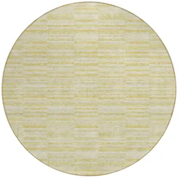 8' Wheat Gold And Tan Round Striped Washable Indoor Outdoor Area Rug
