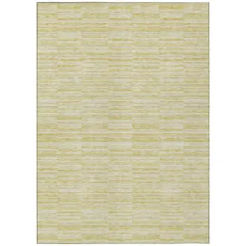 9' X 12' Wheat Gold And Tan Striped Washable Indoor Outdoor Area Rug