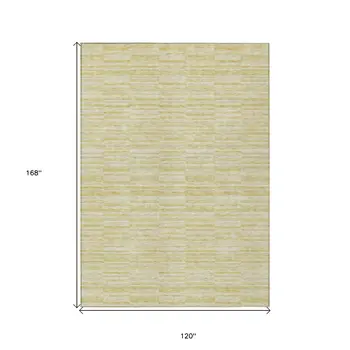 10' X 14' Wheat Gold And Tan Striped Washable Indoor Outdoor Area Rug