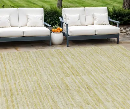 10' X 14' Wheat Gold And Tan Striped Washable Indoor Outdoor Area Rug