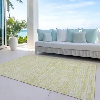10' X 14' Wheat Gold And Tan Striped Washable Indoor Outdoor Area Rug