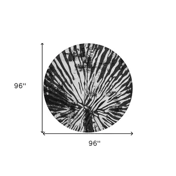 8' Black Charcoal And Ivory Round Abstract Washable Indoor Outdoor Area Rug