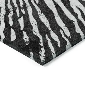 8' X 10' Black Charcoal And Ivory Abstract Washable Indoor Outdoor Area Rug