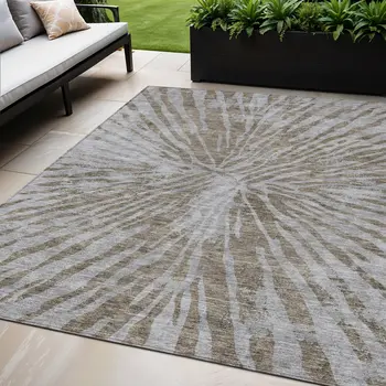 5' X 8' Brown And Gray Abstract Washable Indoor Outdoor Area Rug