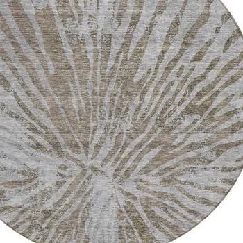8' Brown And Gray Round Abstract Washable Indoor Outdoor Area Rug