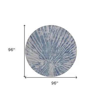 8' Blue Gray And Silver Round Abstract Washable Indoor Outdoor Area Rug