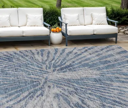8' X 10' Blue Gray And Silver Abstract Washable Indoor Outdoor Area Rug