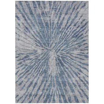 10' X 14' Blue Gray And Silver Abstract Washable Indoor Outdoor Area Rug