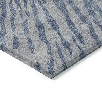 10' X 14' Blue Gray And Silver Abstract Washable Indoor Outdoor Area Rug