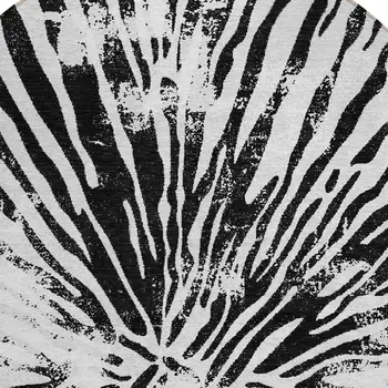 8' Ivory Black And Gray Round Abstract Washable Indoor Outdoor Area Rug