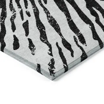 8' X 10' Ivory Black And Gray Abstract Washable Indoor Outdoor Area Rug
