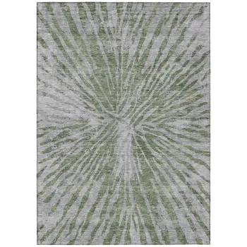 3' X 5' Olive Green Gray And Silver Abstract Washable Indoor Outdoor Area Rug