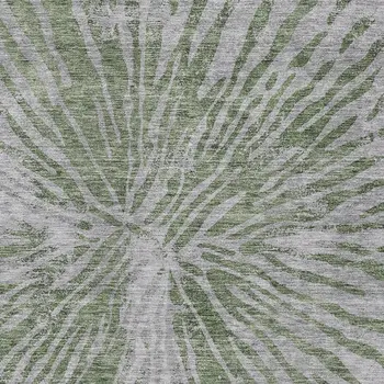 3' X 5' Olive Green Gray And Silver Abstract Washable Indoor Outdoor Area Rug