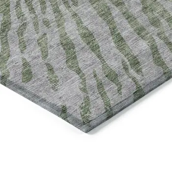 5' X 8' Olive Green Gray And Silver Abstract Washable Indoor Outdoor Area Rug