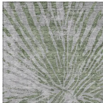5' X 8' Olive Green Gray And Silver Abstract Washable Indoor Outdoor Area Rug