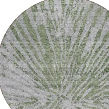 8' Olive Green Gray And Silver Round Abstract Washable Indoor Outdoor Area Rug