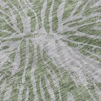 8' Olive Green Gray And Silver Round Abstract Washable Indoor Outdoor Area Rug