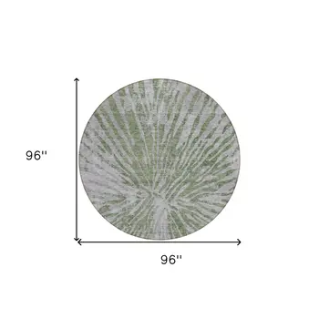 8' Olive Green Gray And Silver Round Abstract Washable Indoor Outdoor Area Rug