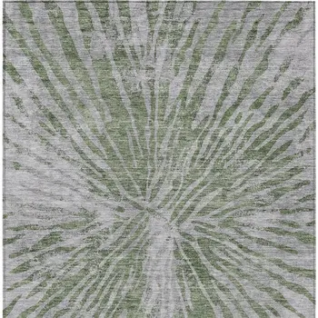 9' X 12' Olive Green Gray And Silver Abstract Washable Indoor Outdoor Area Rug