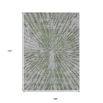 9' X 12' Olive Green Gray And Silver Abstract Washable Indoor Outdoor Area Rug