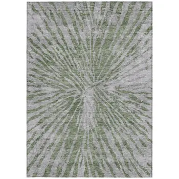 10' X 14' Olive Green Gray And Silver Abstract Washable Indoor Outdoor Area Rug