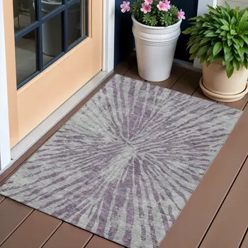 3' X 5' Purple And Gray Abstract Washable Indoor Outdoor Area Rug