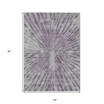 5' X 8' Purple And Gray Abstract Washable Indoor Outdoor Area Rug