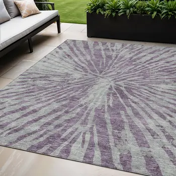 5' X 8' Purple And Gray Abstract Washable Indoor Outdoor Area Rug
