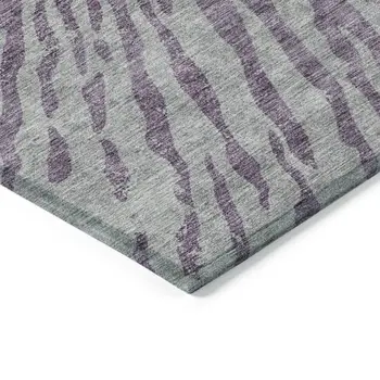 5' X 8' Purple And Gray Abstract Washable Indoor Outdoor Area Rug
